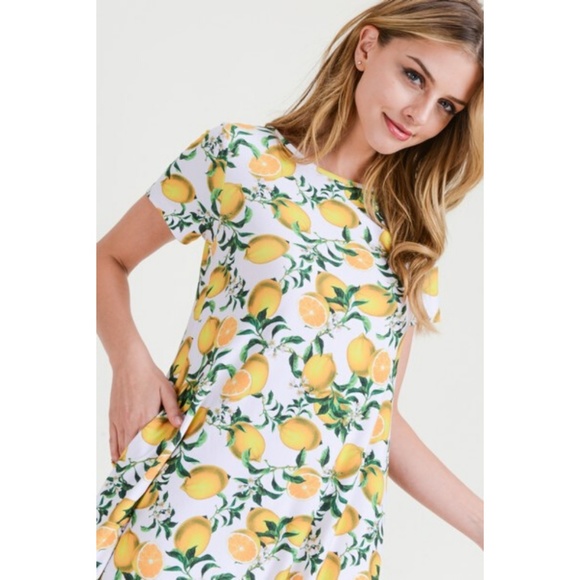 Women's Lemon Print Fit And Flare Summer Dress WHT - Picture 4 of 8